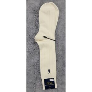 Polo Ralph Lauren Wool Socks Mens 10-13 White Ribbed Pony Dress Mid Calf Japan